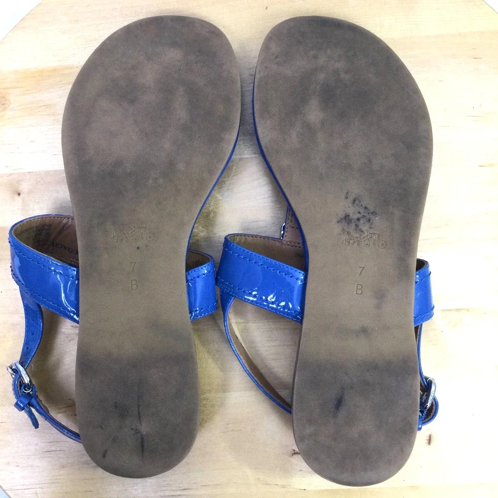 Coach Cassidy Women's Patent Leather T-Strap Buckle Open Toe Blue Sandal 7B - Picture 11 of 12